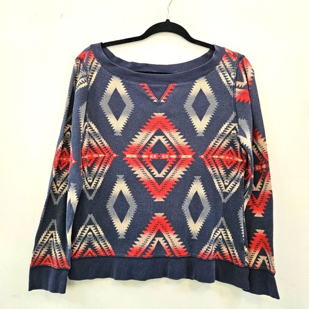 Chaps Women’s Large Aztec Pattern Thermal Waffle Knit Long Sleeve Shirt Top